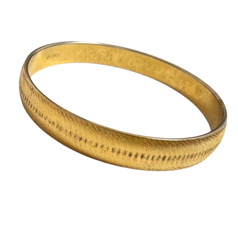 Vintage Monet Gold Tone Textured Bangle Bracelet Brushed Bark Finish Signed
